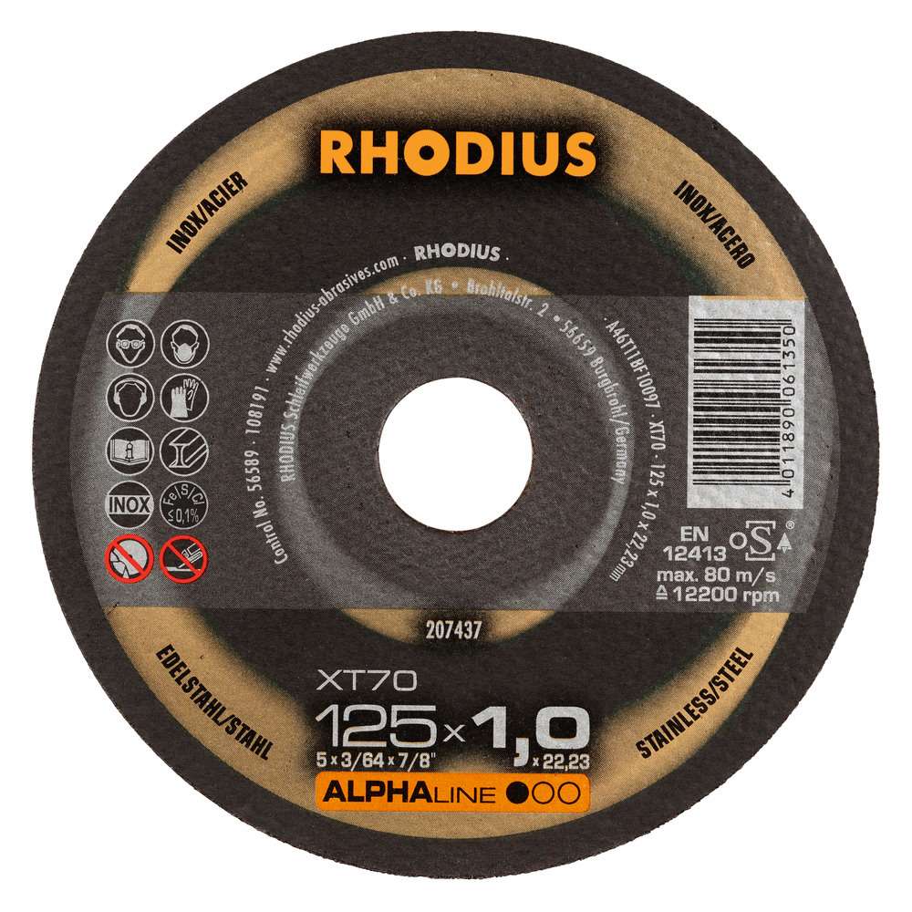 Rhodius doorslijpschijf XT70 125x1,0x22,23 mm - 10 stuks in een blik